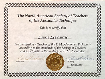 Certified Alexander Technique Laurie Currie teaches in Mahopac, New York